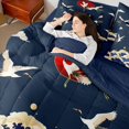 thumbnail image 5 of Manfei Traditional Crane Bedding Comforter Set for Home, Blue Wave Sun King Bedding Sets for Office, Blue White Red, Navy Reversible 7pcs, 5 of 6