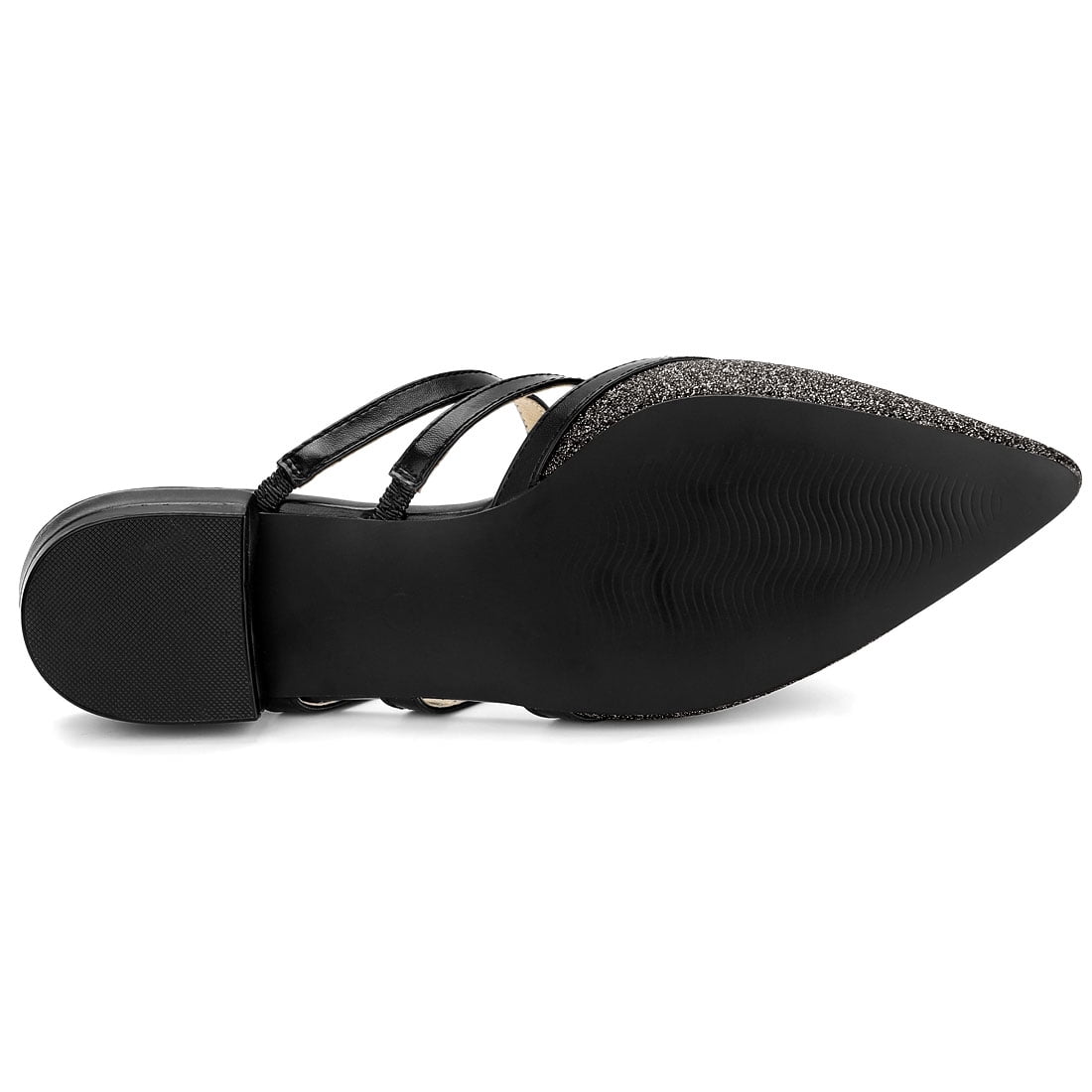 DARING DIVA Women's Glitter Pointed Toe Flats Mules Black 9