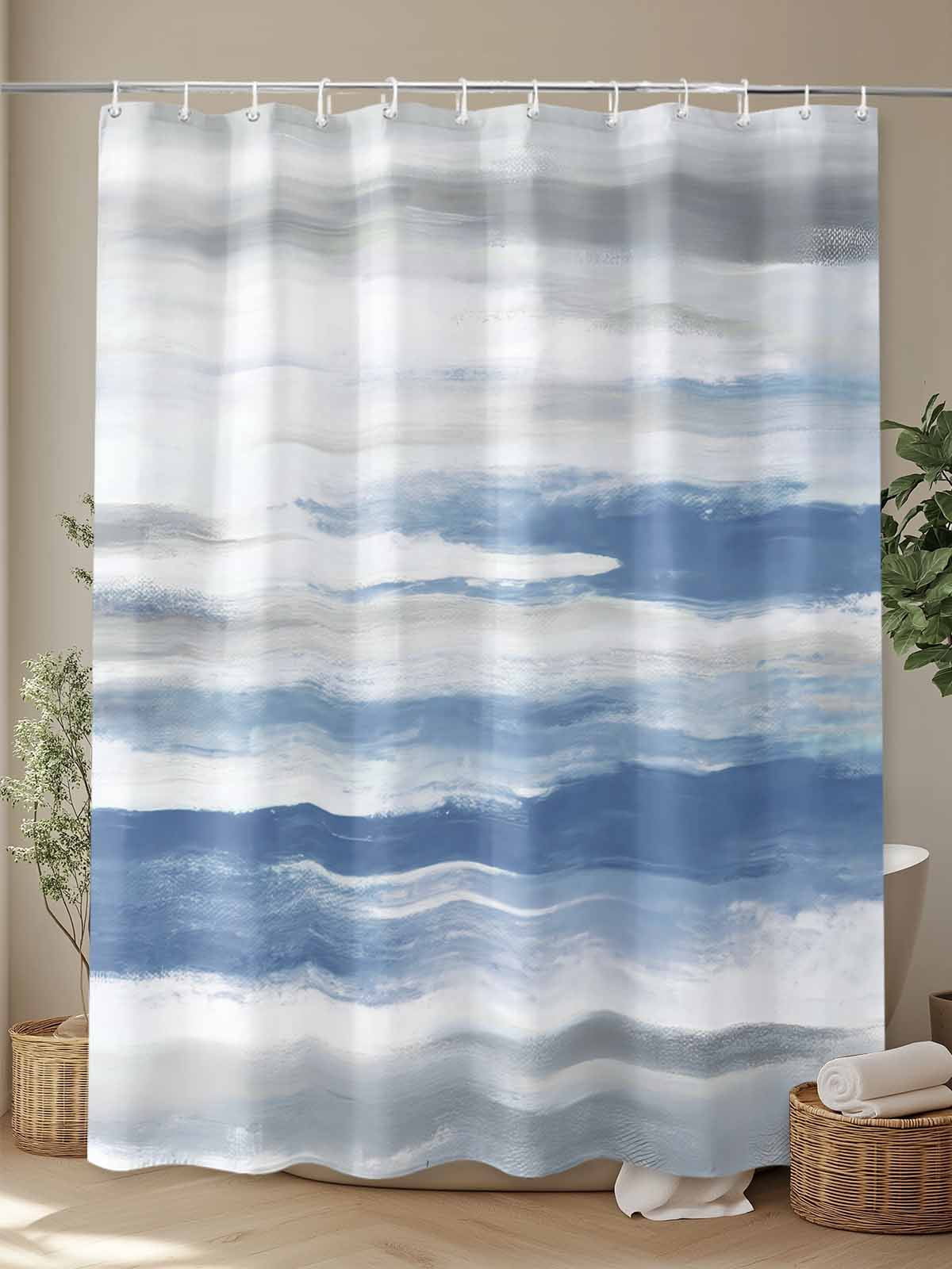 Boanket Polyester Fabric Blue Gray White Shower Curtain, Modern Abstract Mottled Aesthetic Waterproof Bathtub Curtain Bathroom Decor Set with Hooks 72 x 96 Inches,