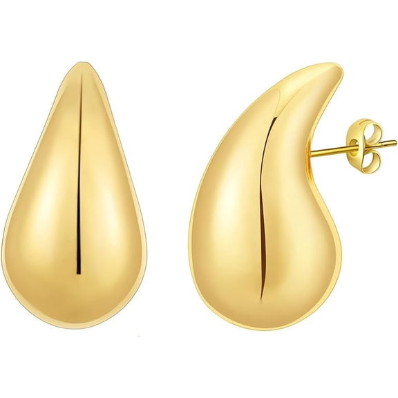 Chunky Gold Hoop Earrings for Women, Dupes Earrings Lightweight Waterdrop Hollow Open Hoops, Hypoallergenic Gold Plated Earrings Fashion Jewelry