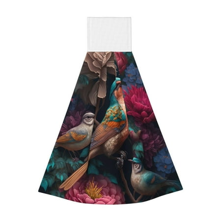

Adobk Colorful Rose Bird Print Coral Velvet Hand Wipes Fashion Hanging Kitchen Towel for Bathroom Washcloth Absorbent Tie Towel