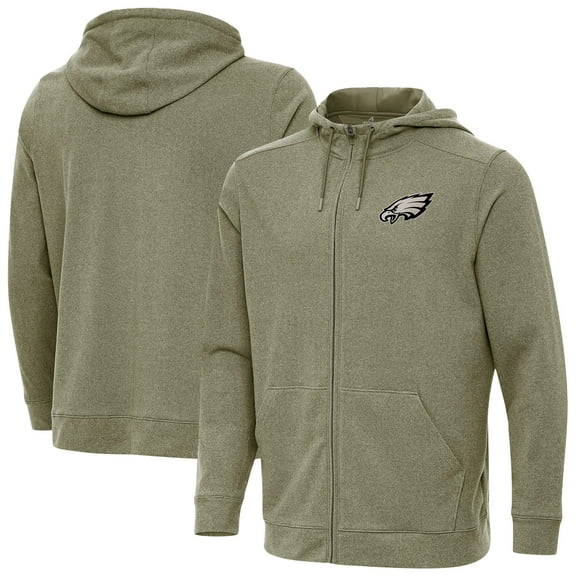 Men's Antigua Olive Philadelphia Eagles Effortless Full-Zip Hoodie Jacket