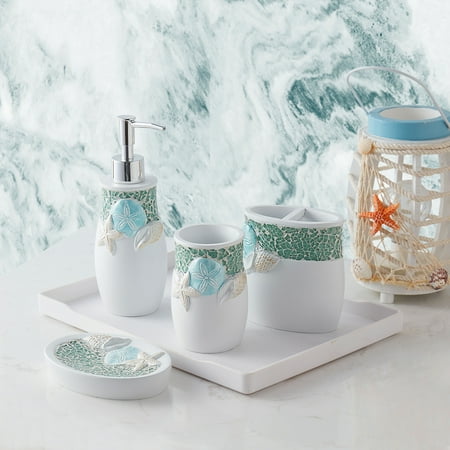 Seascape Bath Accessory Collection 4 Piece Bathroom Set