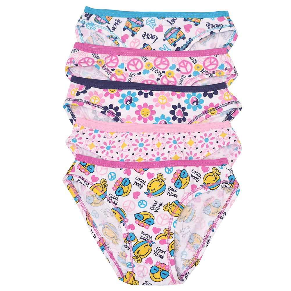 1000 Cute Little Girls Multi Peace Print 5 Piece Pack Cotton Underwear