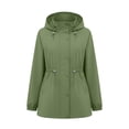 thumbnail image 3 of Cilsoka Drawstring Waist Waterproof Jacket for Womens Long Sleeve Windbreaker with Hooded Casual Solid Softshell Jackets, 3 of 4
