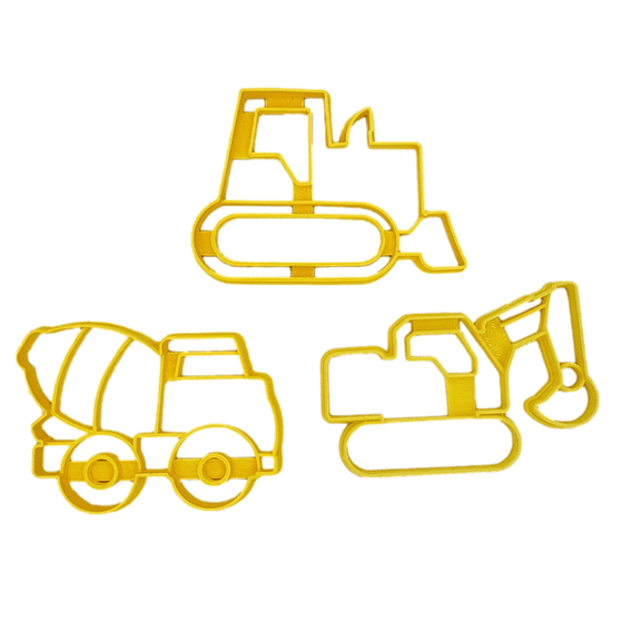 CONSTRUCTION EXCAVATOR COOKIE CUTTERS Heavy Equipment Backhoe Excavator Bulldozer Earth Mover and Cement Mixer Truck Roadwork Cookie Cutters (3 Pack)