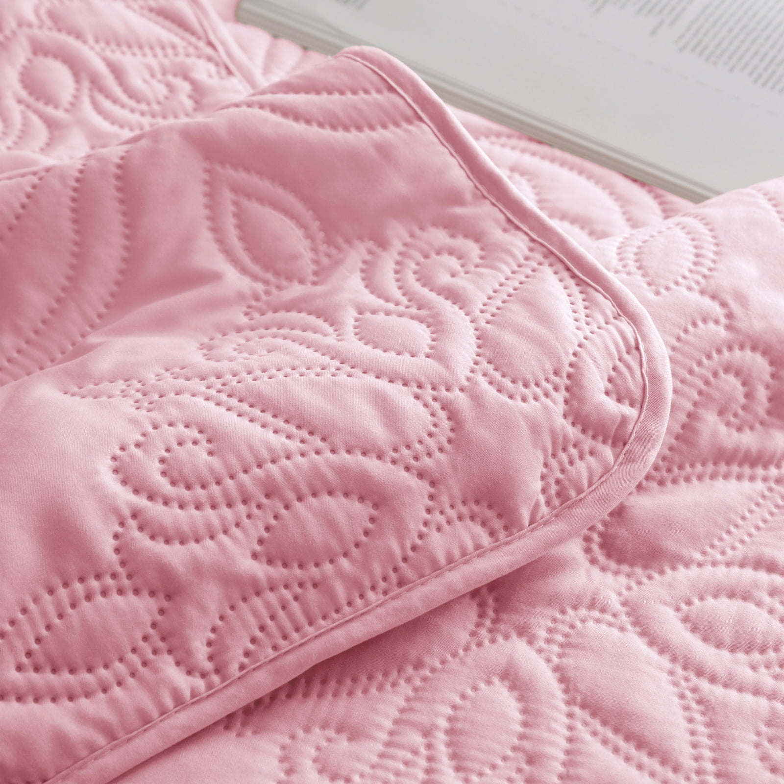Whale Flotilla Soft Twin Quilt Bedding Set for All Seasons, Elegant Vintage Damask Ultrasonic Quilts Set, Lightweight Reversible Bedspread, Coverlet, Bed Cover with 1 Pillow Sham, Pink