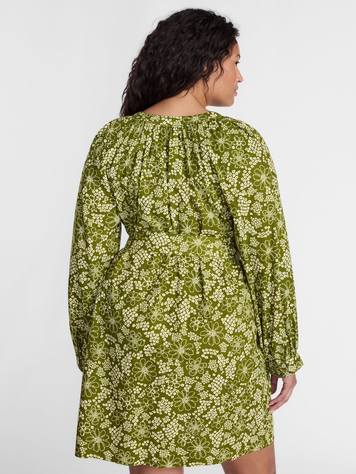 Terra & Sky Women's Plus Cotton Balloon Sleeve Tie Waist Tunic Dress, Sizes 0X-5X