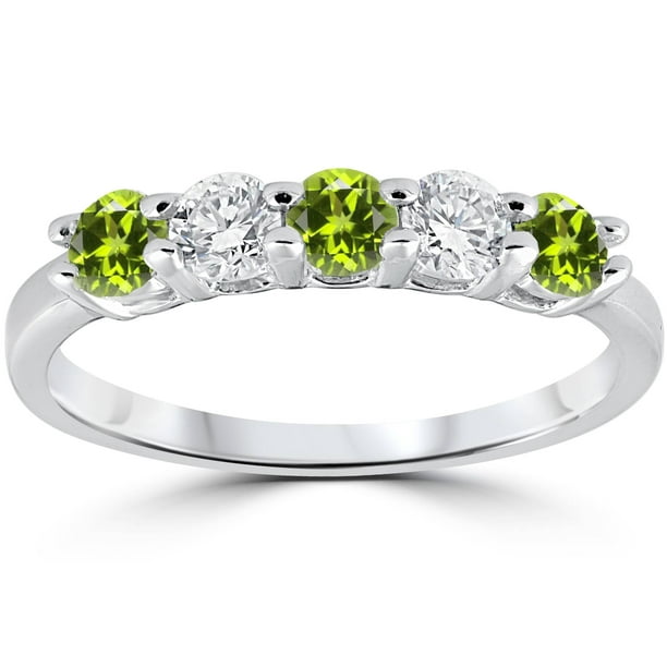 1/2 Ct Peridot & Diamond 5 Stone Wedding Anniversary Ring 14 Karat