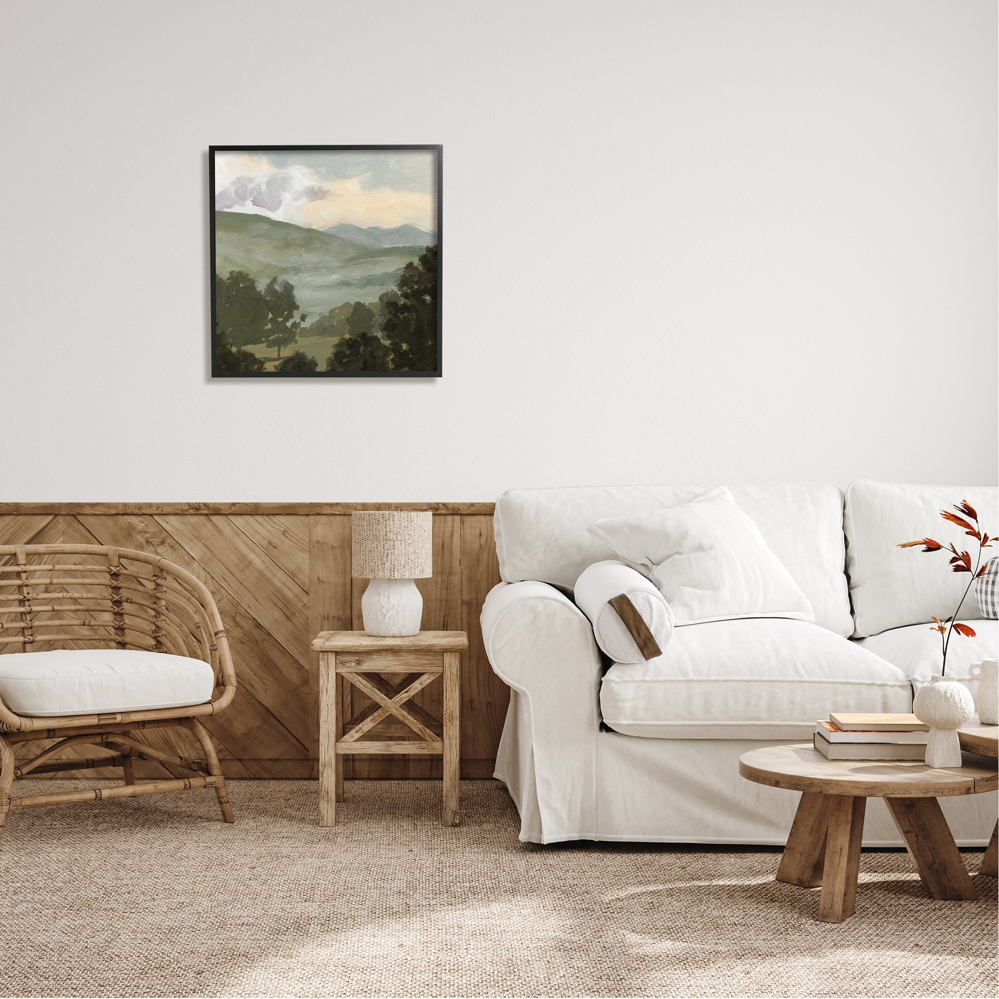 Stupell Industries Rural Green Landscape Nature Painting Black Framed Art Print Wall Art, 24 x 24