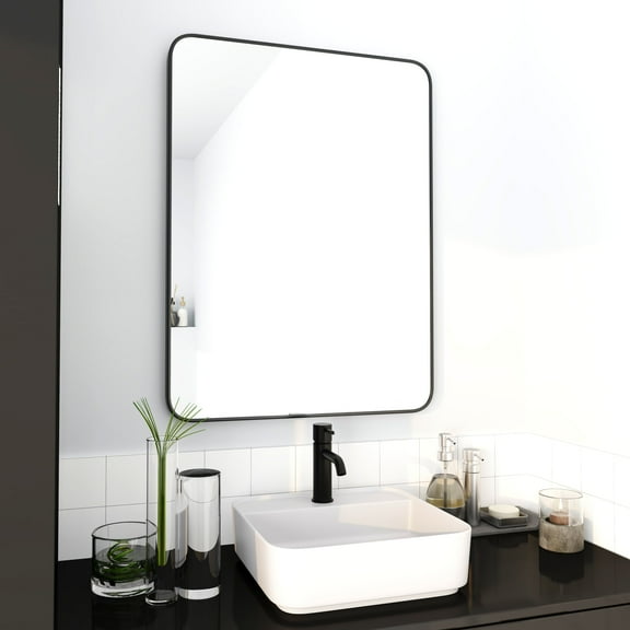 Nmkwnr 24 x 32 Inch Black Aluminum Frame Bathroom Mirror Makeup Mirror Vanity Mirror