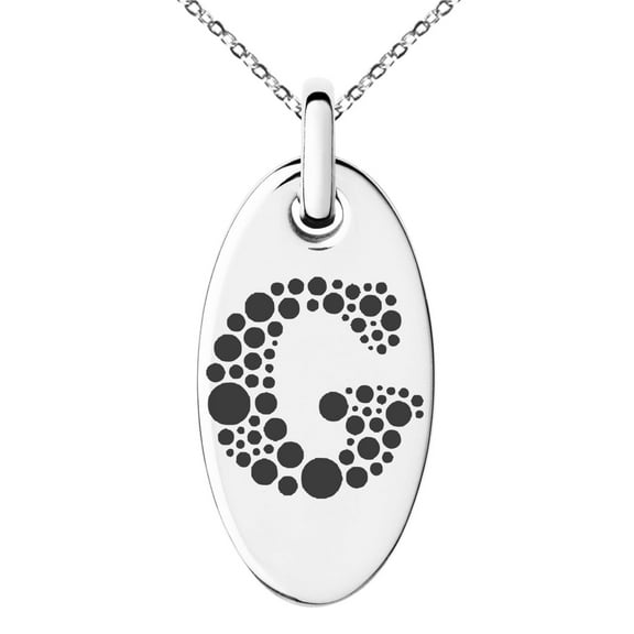 Tioneer Stainless Steel Letter G Initial Dotted Monogram Engraved Small Oval Charm Pendant Necklace