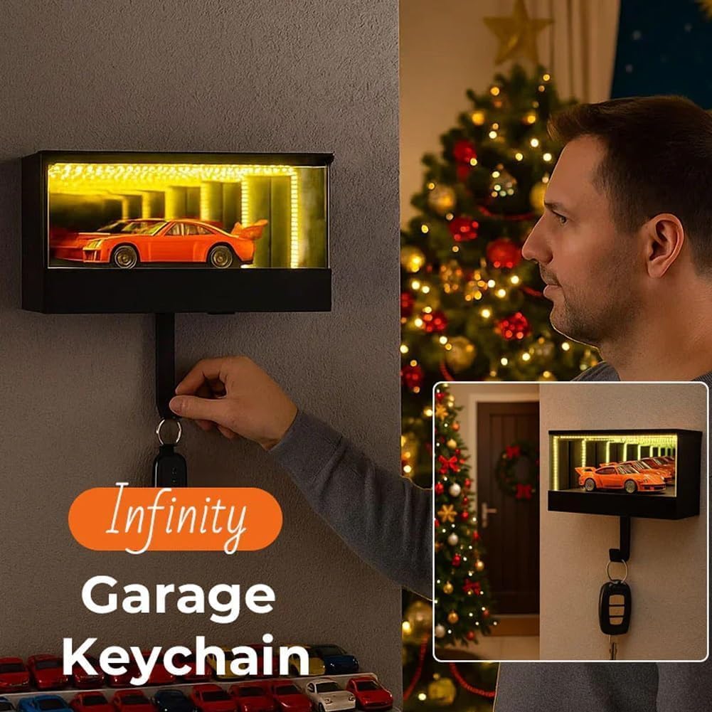 Infinity Garage Keychain, Infinity Garage Keychain Hanger, Keypit Garage Key Holder, Race Car Key Holder Wall Mount with LED, 3D Keys Rack Wall-Mounted, Suitable for Cars Lovers