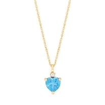 Brilliance Fine Jewelry Heart Blue Topaz and Cubic Zirconia Pendant Necklace in Sterling Silver and 14KT Gold Plate