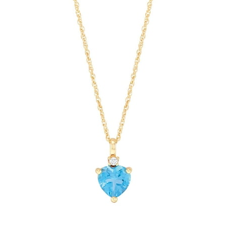 Brilliance Fine Jewelry Heart Blue Topaz and Cubic Zirconia Pendant Necklace in Sterling Silver and 14KT Gold Plate