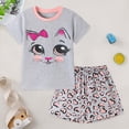 thumbnail image 2 of NIEWTR Toddler Girl Summer Outfitst Bow Cross Print Short Sleeve Tshirt Tops with Ruffle Shorts Set Baptism Clothes(Grey,6-7 Years), 2 of 9