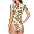thumbnail image 4 of Daiia Frog Hold Strawberry print Women's Crew Neck Short Sleeve Bodysuit Fashion Tops Fit Casual Basic Extender Bodysuit-Small, 4 of 9