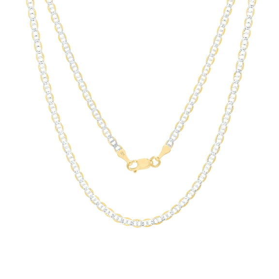 Nuragold 10k Real Yellow Gold Solid Mariner 2.5mm Anchor Chain Pave Diamond Cut Necklace (16"-26") Two Tone Italian Jewelry for Men & Women