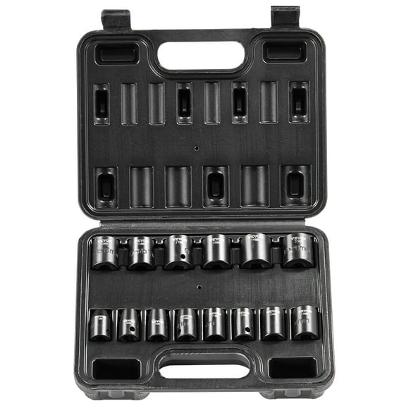 VEVOR 3/8" Drive Impact Socket Set, 14 Piece Shallow Socket Set Metric 7-20mm, 6 Point Cr-Mo Alloy Steel for Auto Repair, Easy-to-Read Size Markings, Rugged Construction, Includes Storage Case