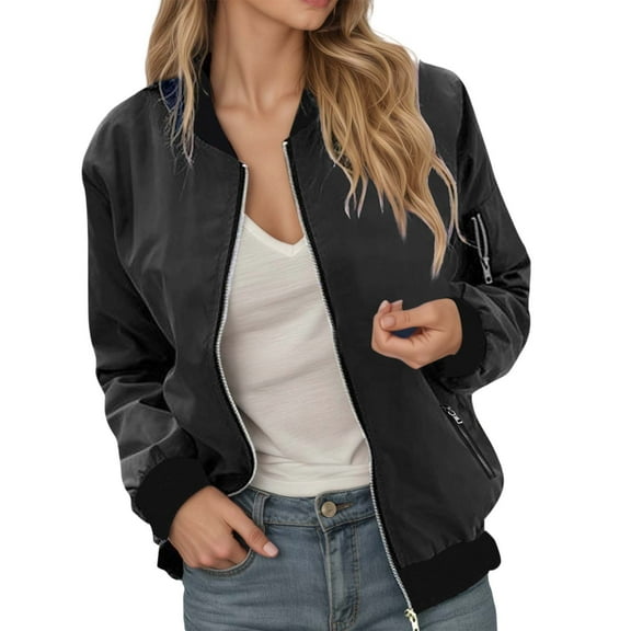 DHFJKG Women Cargo Jacket Solid Color Zipper Lightweight Casual Jacket With Zip Up Pockets Trendy Coat