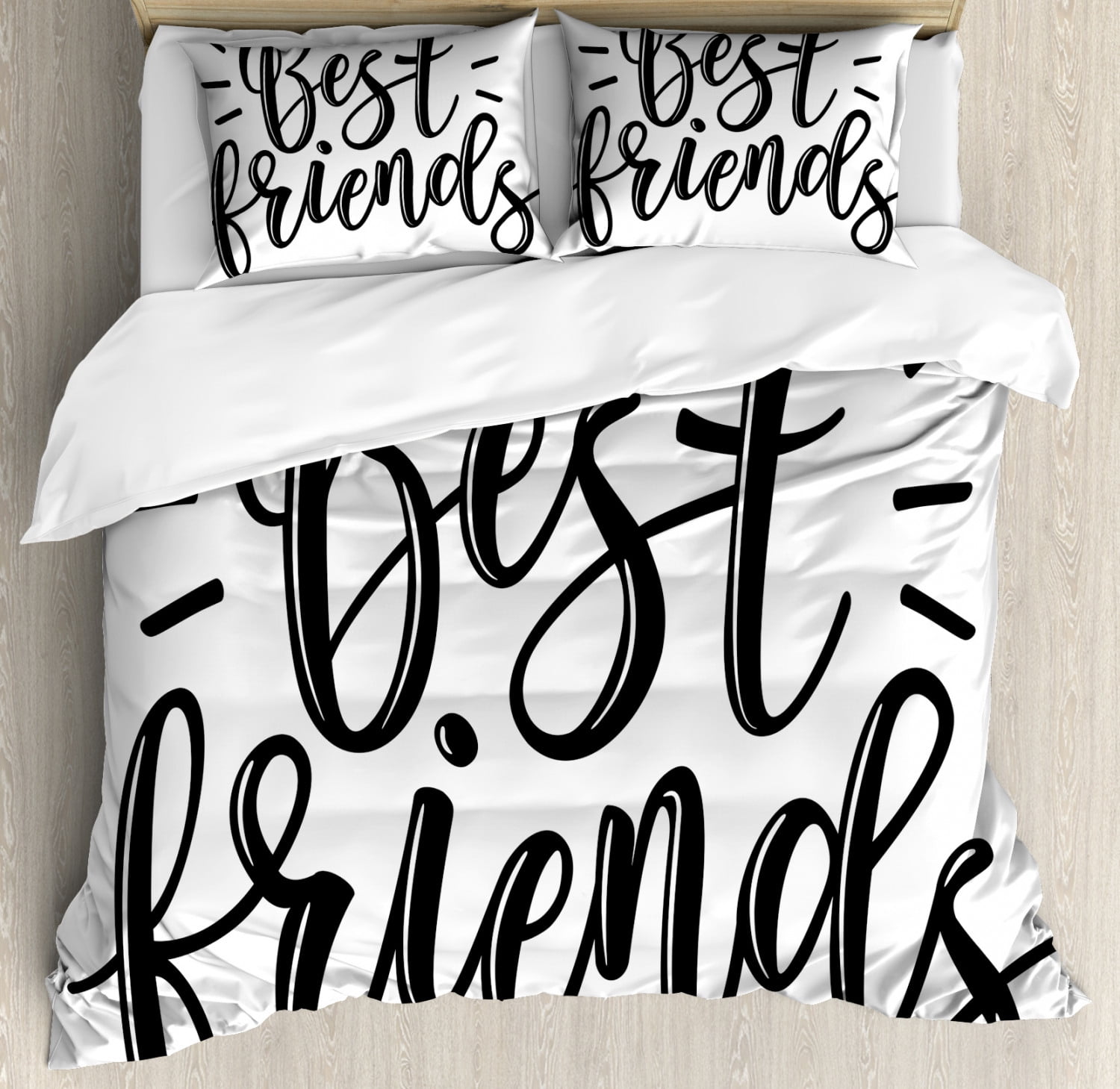 Best Friend Duvet Cover Set King Size, Best Friends Cute Monochrome