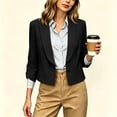 thumbnail image 2 of Hueook Crop Blazer Women Slim Fit Business Casual Quarter Sleeve Lapel Open Style Suit Short Jacket Jacket with Pockets Black S, 2 of 9