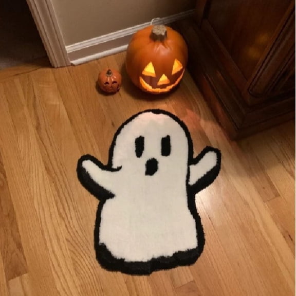 Halloween Decorative Doormat, Happy Halloween Pumpkin Ghost Floor Mat, Non-Slip Welcome Rug for Front Door Porch Entryway Holiday Decor