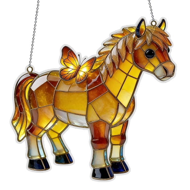 Atrapasol de caballo acrílico 2D para ventana | Adorno colgante con filtro de luz estilo vitral para decoración de interiores y exteriores | 20 cm