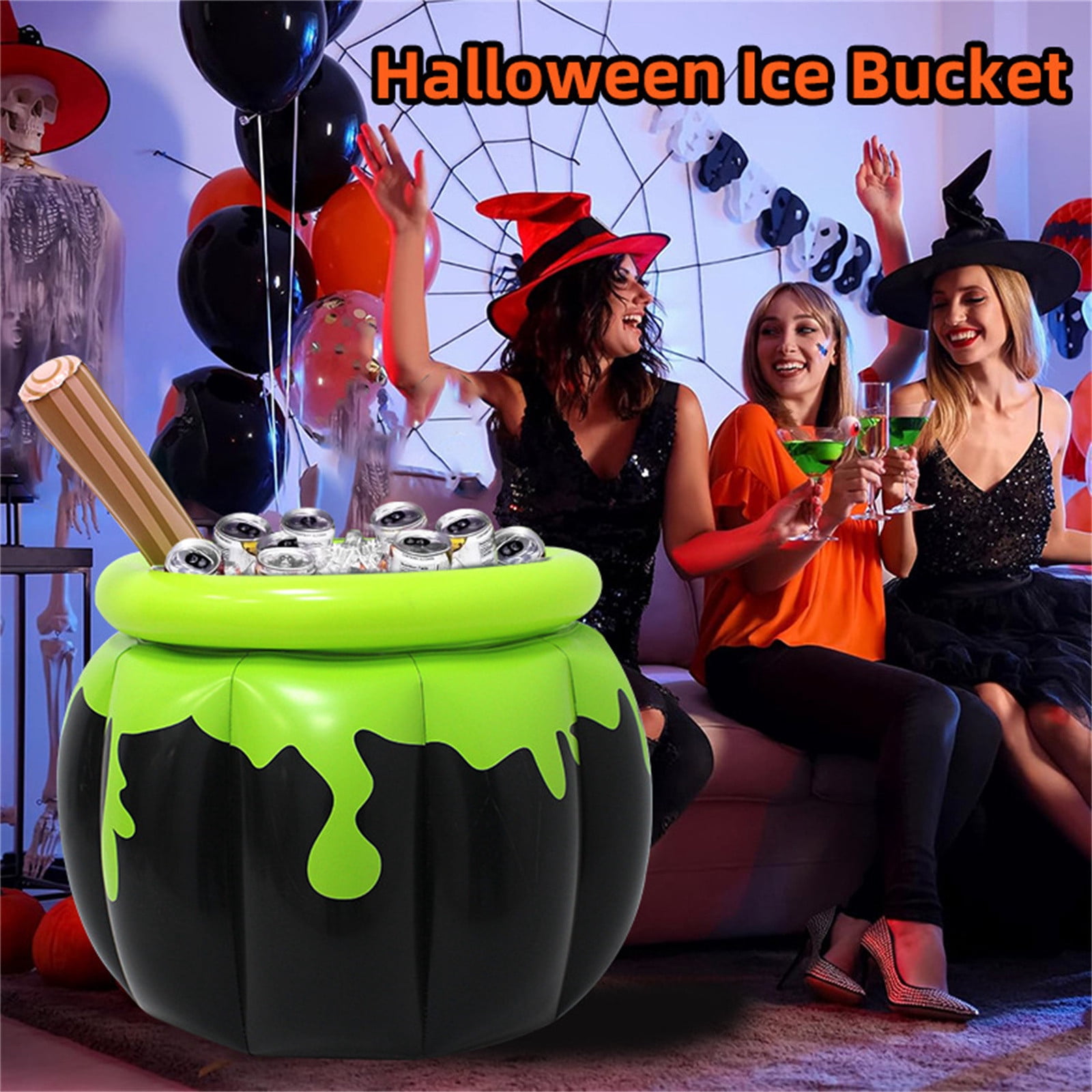 NWOKYZGH Giant Black Inflatable Cauldron Kettle Halloween Cooler, Large Drink Holder for Parties