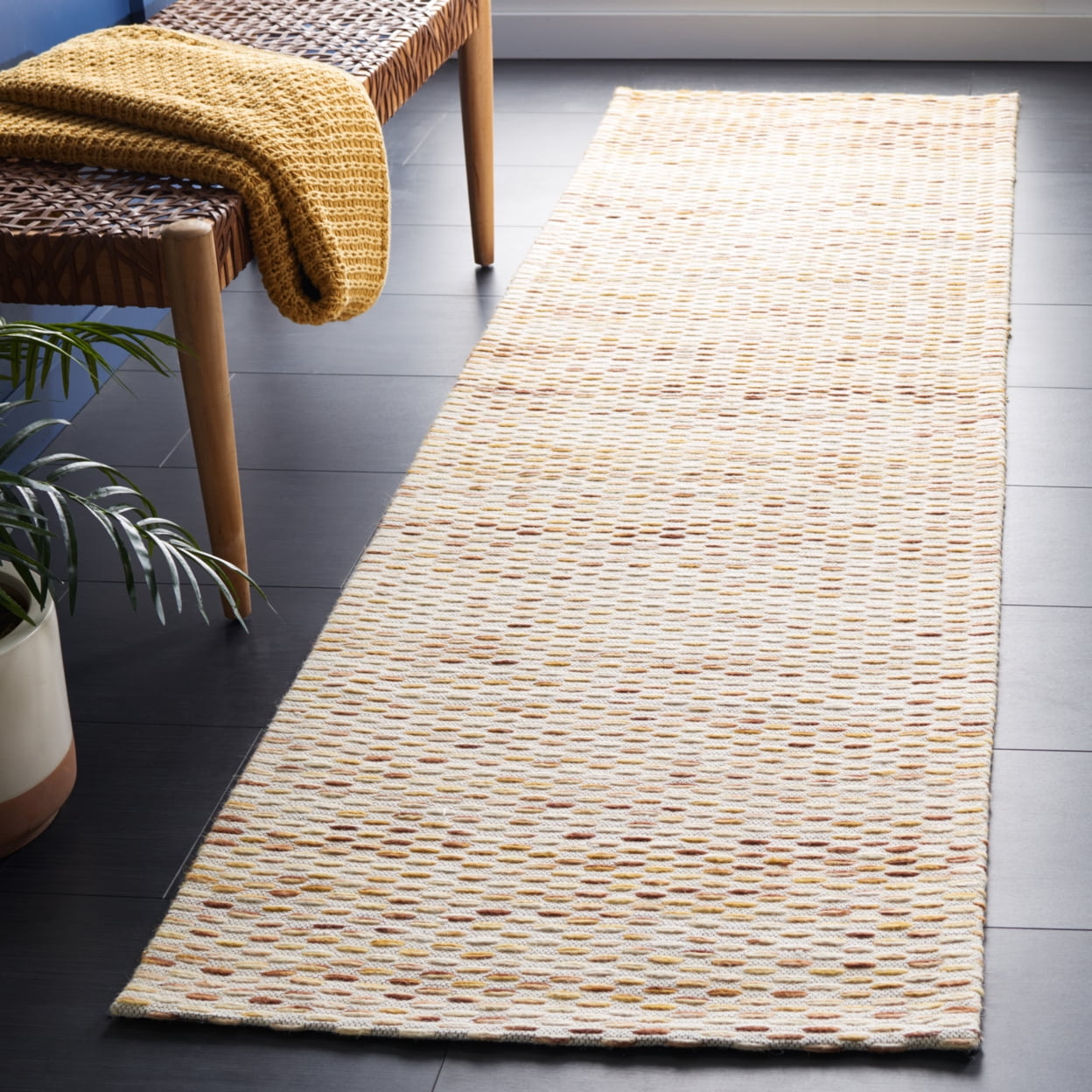SAFAVIEH Marbella Carlene Geometric Striped Runner Rug, Yellow/Ivory, 2'3" x 9'
