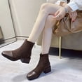 thumbnail image 4 of Lovskoo 2024 Ankle Boots for Women Round Toe Chunky Heel Vintage Elastic Trendy Mid Heel Flat Heeled Zipper Surface Splice Shoes Brown, 4 of 9