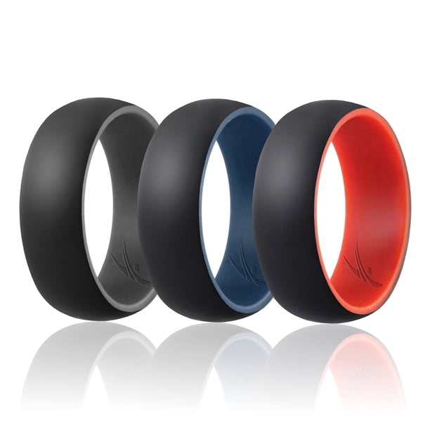 Anillo de bodas de silicona - Colección Duo estilo cúpula de ROQ para hombres - 3 x 8 mm Gris-Negro, Azul-Negro, Rojo-Negro