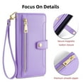 thumbnail image 2 of Zipper Wallet Case for Google Pixel 7, Crossbody Lanyard Shoulder Strap & Wrist Hand Strap Handbag Cover, Premium Leather 6 Card Slots Holder Kickstand Magnetic Flip Folio Case,Purple, 2 of 6