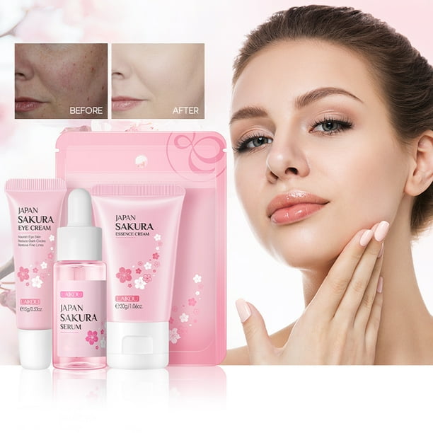 LAIKOU Japan Sakura Skincare 3pcs Set Serum Moisturizer Eye Cream