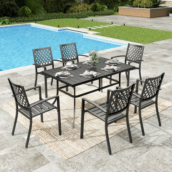 Sophia & William 7 Peices Outdoor Patio Dining Set Metal Stackable Chairs and Table Furniture Set