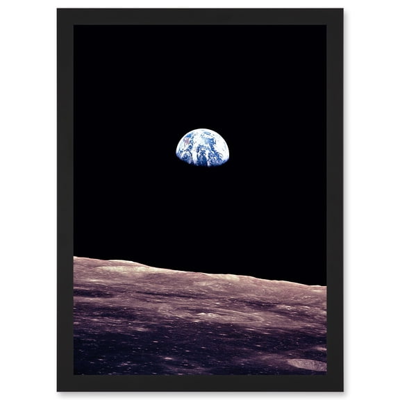 Space Photo Planet Earth From Moon Surface Landscape USA A4 Artwork Framed Wall Art Print