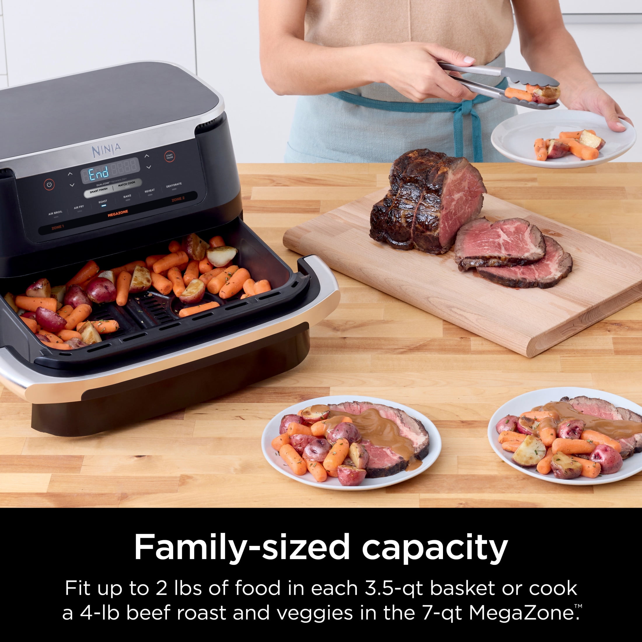 Ninja Foodi Air Fryer 7-Qt, DualZone FlexBasket, 6-in-1, Smart Finish, Cook 2 Foods 2 Ways, DZ071 Black