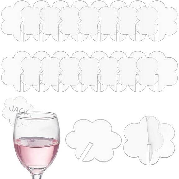 50 Pcs Acrylic Flower Drink Tags Wine Glass Charms Marker Cup Bottle Wine Glass Identifiers for Wedding Party Bar Champagne Flutes Cocktails Martinis Tasting Clear