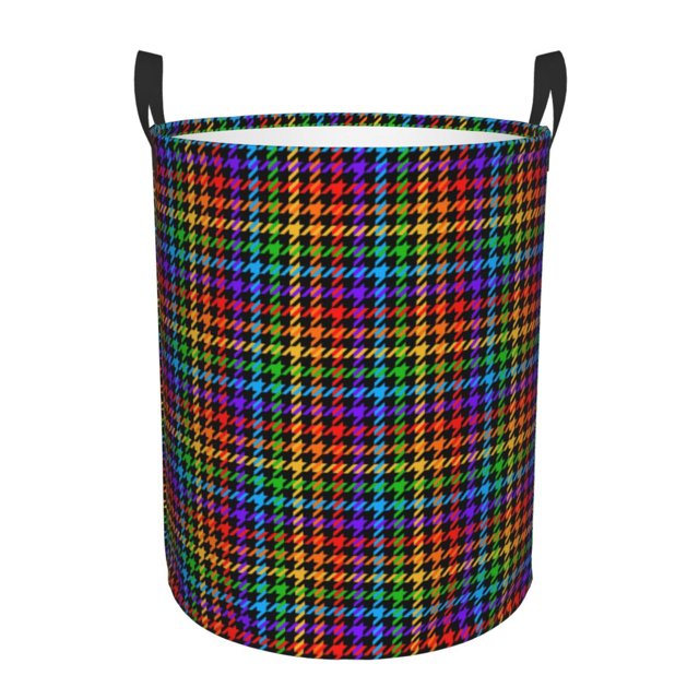 Fotbe Rainbow Houndstooth Cesto de Ropa con Asas, Cesto Impermeable de Gran Capacidad, Bolsa de Lavado para Dormitorio, Cesto de Ropa con Ruedas y Asas-Small