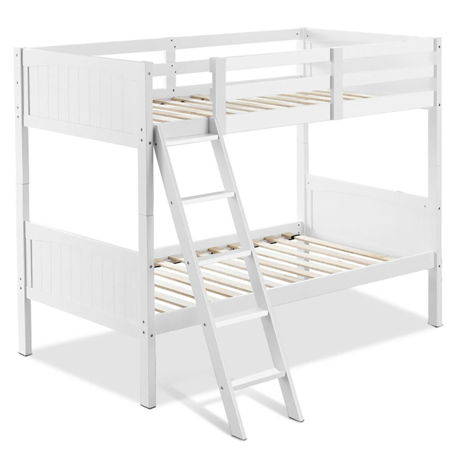 Demi Bonn Solid Wood Twin Over Twin Bunk Bed with Ladder, Twin Bunk Beds, Converts to 2 Individual Twin Beds, White