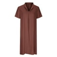 thumbnail image 4 of QUYUON Women’s Linen Shirt Dress Summer Casual Solid Color Short Sleeve V Neck Collar T Shirts Mini Dress Loose Fit Cotton Linen Dress T-Shirt Beach Sundress, 4 of 6