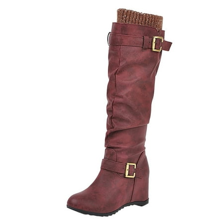 

Qufokar Snakeskin Knee High Boots for Women Suede Boots for Women Knee High Wide Calf Women S Flat Bottomed High Rise Fashion Inner Height Fall And Winter Belt Buckle British Slope Heel Casual Medium