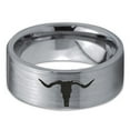 thumbnail image 2 of Tungsten Longhorn Texas Bull Horn Band Ring 8mm Men Women Comfort Fit Gray Flat Cut Brushed Polished, 2 of 4