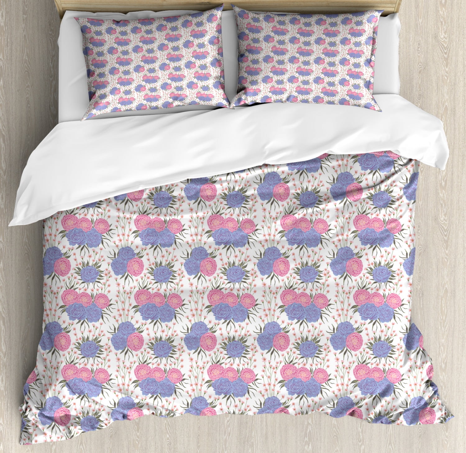 Floral Queen Size Duvet Cover Set Rustic Botanical Concept Of Pink