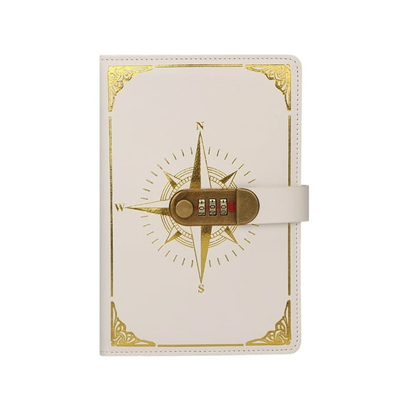 Luoshdecor Diary with Lock for Women, Vintage Personal Diary Notebook ,Compass Embossed Cover,A5 Size,White