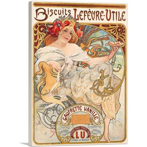 ARTCANVAS Biscuits Lefevre Utile 1900 Canvas Art Print by Alphonse Mucha - Size: 60" x 40" (0.75" Deep) (3-Piece)