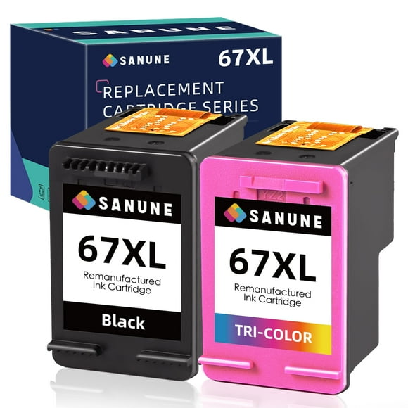 SANUNE Cartouche d'Encre Remanufacturée de Remplacement pour HP Ink 67 67TG, Paquet Combo Couleur Noire pour Deskjet 2755e 2700e 2752 2742e 4155e 4100e 4158e 4152e