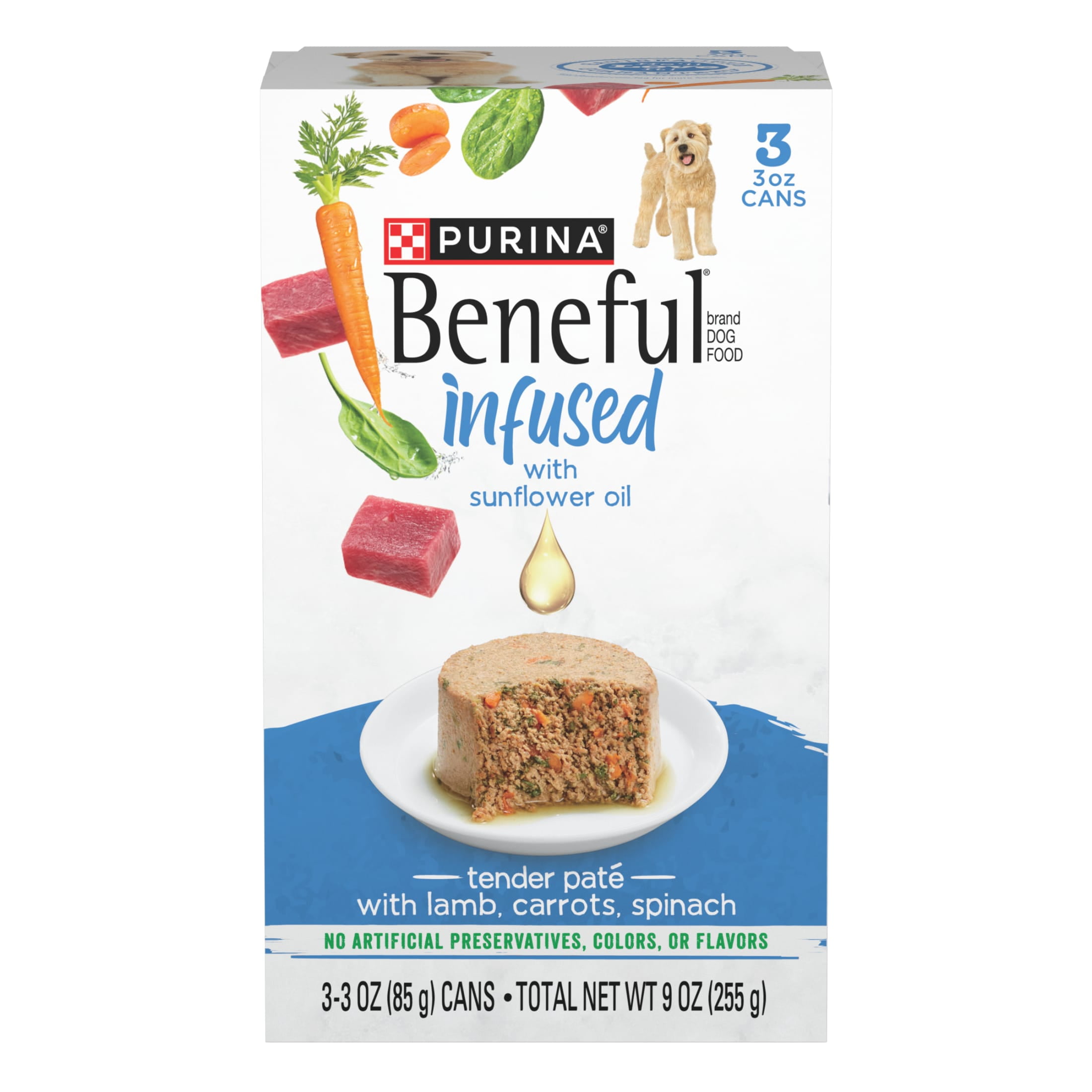 (4 pack) Purina Beneful Infused Wet Dog Food Tender Pate Real Soft Lamb & Vegetables, 3 oz Cans (3 Pack)