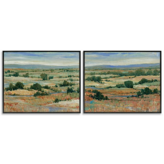 Stupell Industries Abstract Farm Field Landscape Landscape & Nature Painting Black Framed Art Print Wall Art, 14 x 11, Set of 2