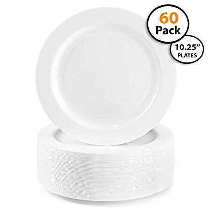 Main Course For Christmas Party 60 Pack | Heavyweight Hard Plastic Plates,- Disposable, China Look, Main Course .Wedding and Party Dinnerware, 10.25 inch, ()